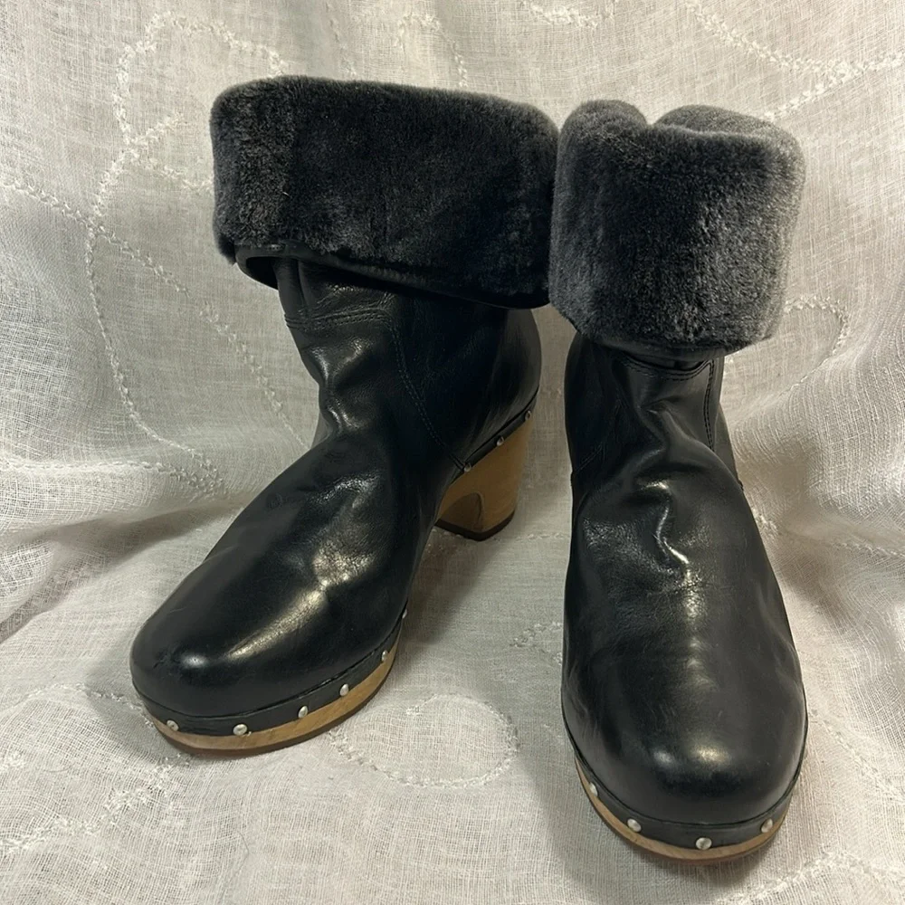 UGG leather and wooden clog ankle boot